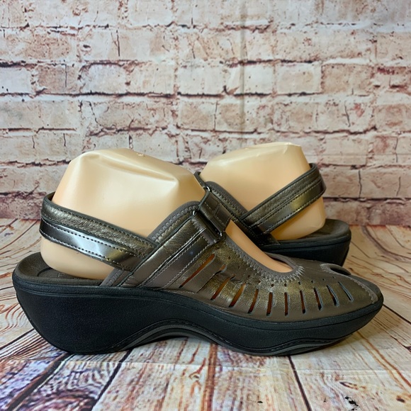 Privo By Clarks Peep Toe Slingback Wedge Sandals Pewter 9.5 - Picture 3 of 13